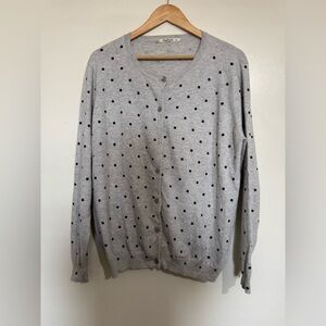 Woolovers XL Gray Polka Dot cardigan Sweater merino wool cotton